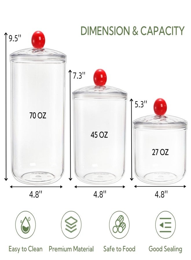 Nagpew 3 Pack Clear Candy Jar, Airtight Plastic Cookie Jars with Lids in 3 Sizes, Wide Mouth Food Storage Apothecary Container for Office Desk, Kitchen, Counter, 70 Oz, 45 Oz, 27 Oz - Image 2